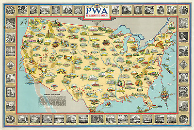 #ad PWA Projects Map US Public Works Administration Wall Art Poster Vintage History $13.95
