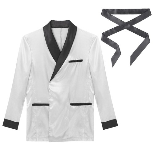 Herren Sexy Satin Anzugjacke Bademantel Morgenmantel + Bindengürtel Nachtwäsche - Bild 35 von 158