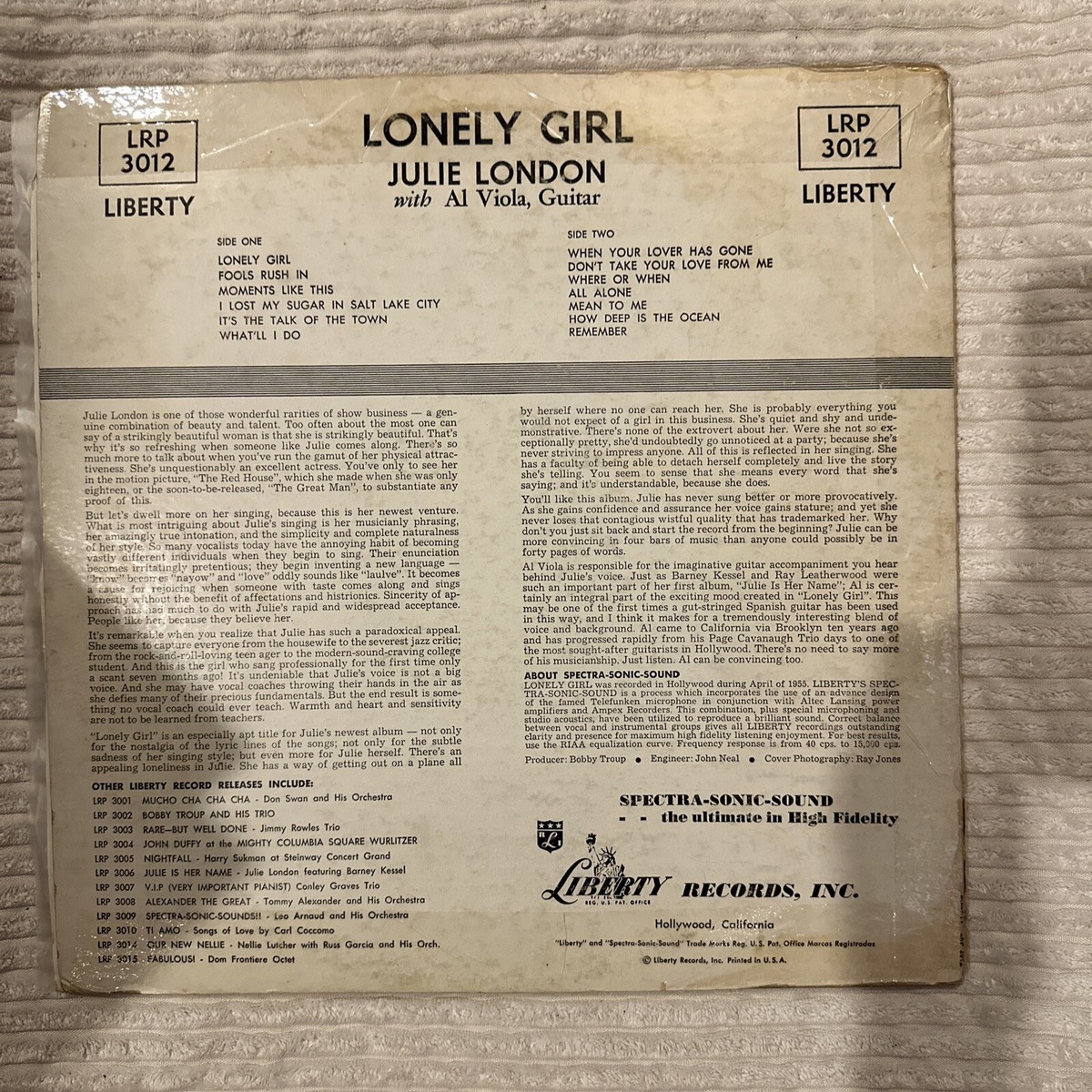 Julie London - Lonely Girl - 1956 - LRP 3012 - Vinyl LP - Mono | eBay