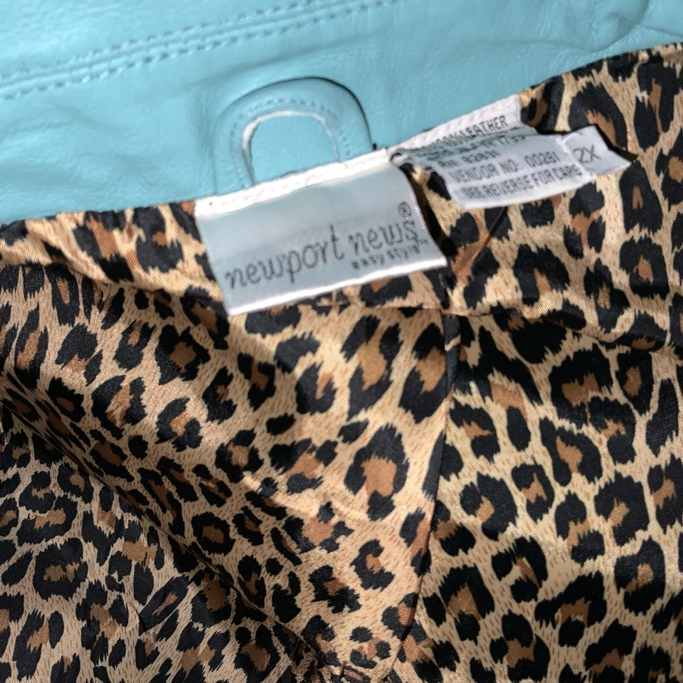 Newport News Robin's Chaqueta Azul Huevo 100% Cuero 2x Y Falda Estampado Animal Foto 3 de 4