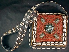 Handmade Tibetan Beaded Coral Turquoise & Shell Black Fabric Purse Handbag