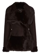 Karen Millen Luxury Shearling Leather Jacket, Black Size 10 Uk *sold Out*