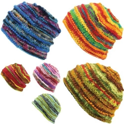 Wool Knit Beanie Hat Handmade Men Ladies Warm Winter Space Dye Ribbed