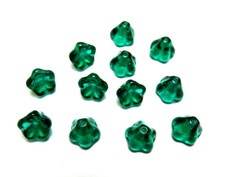 12 Pcs BELL FLOWERS 6mm x 8mm TRANS EMERALD GREEN CZECH GLASS BEADS