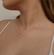 Evil Eye Greek Mati Cross 925 Sterling Silver Rose Gold Gold Pendant Necklace