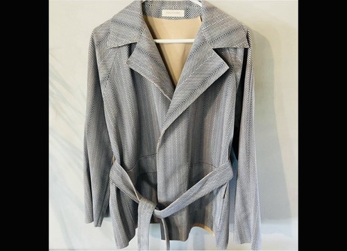 Vintage Solitare Women’s Smart Herringbone Belted Blazer Jacket, L
