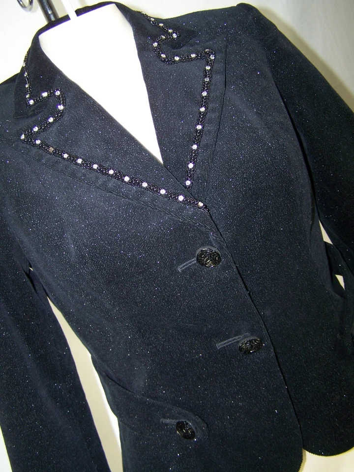 Bisou Bisou Blazer Womens Size Medium 8 10 Black Corduroy Metallic Rhinestone - Image 2 of 4