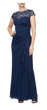 Alex Evenings Navy Blue Sequin Lace A Line Gown Size 12 Retail 199