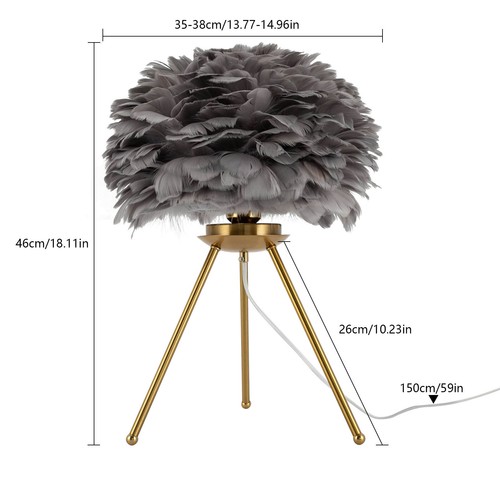 Gray Feather Table Lamp Tripod Lamp, Feather Lamp, Table Light Hand Control - Picture 7 of 16
