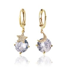 Sonateomber Gold Moon Star Rhinestone Huggie Small Hoop Earrings for Purple