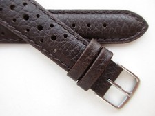 Dark brown leather RALLY Perforated Sport 19 MM Tapered watch band strap