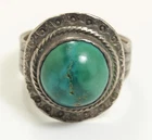 Vintage Navajo Sterling Silver Old Pawn Stamped Green Turquoise Ring Sz7.75