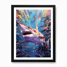 A Blacktip Shark Vibrant Paint Spl Framed Wall Art Poster Canvas Print Picture