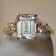 Lab-Created Diamond Wedding Women's Ring 14K Yellow Gold Plated 2 Ct Emerald Cut