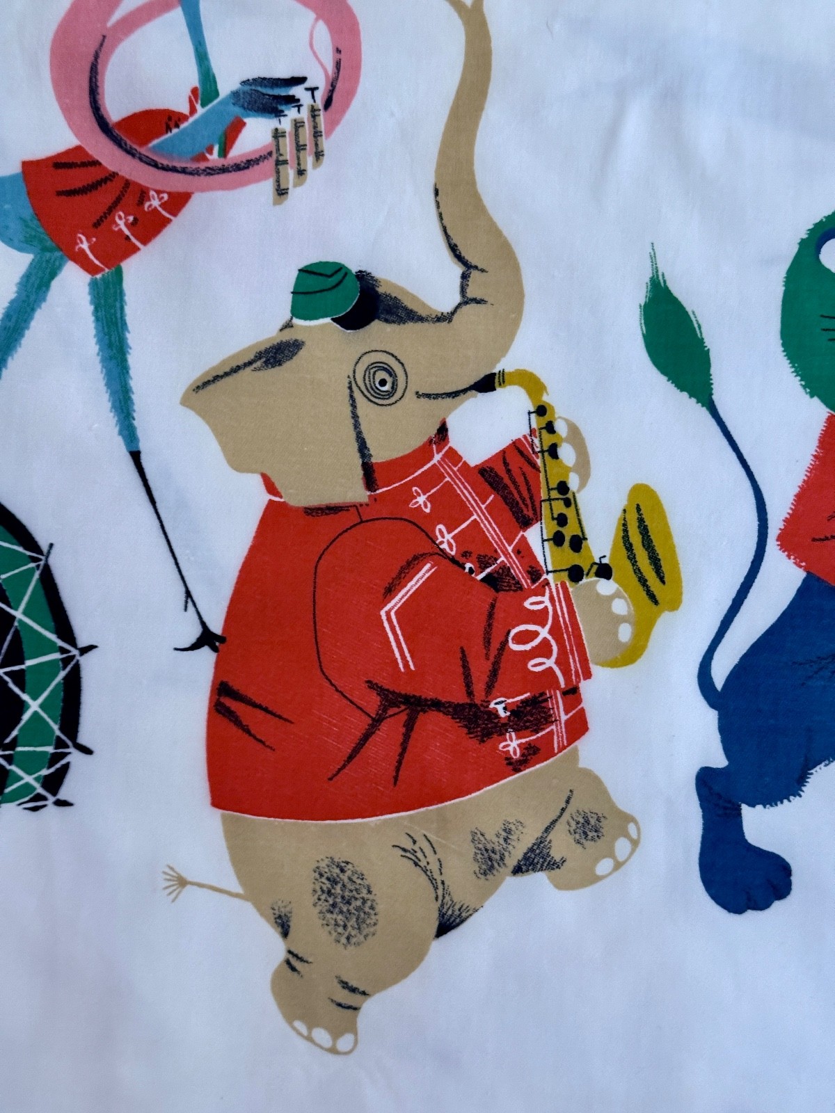 1950’s Musicians of the JUNGLE Novelty Mid Century Barkcloth  Era Vintage Fabric
