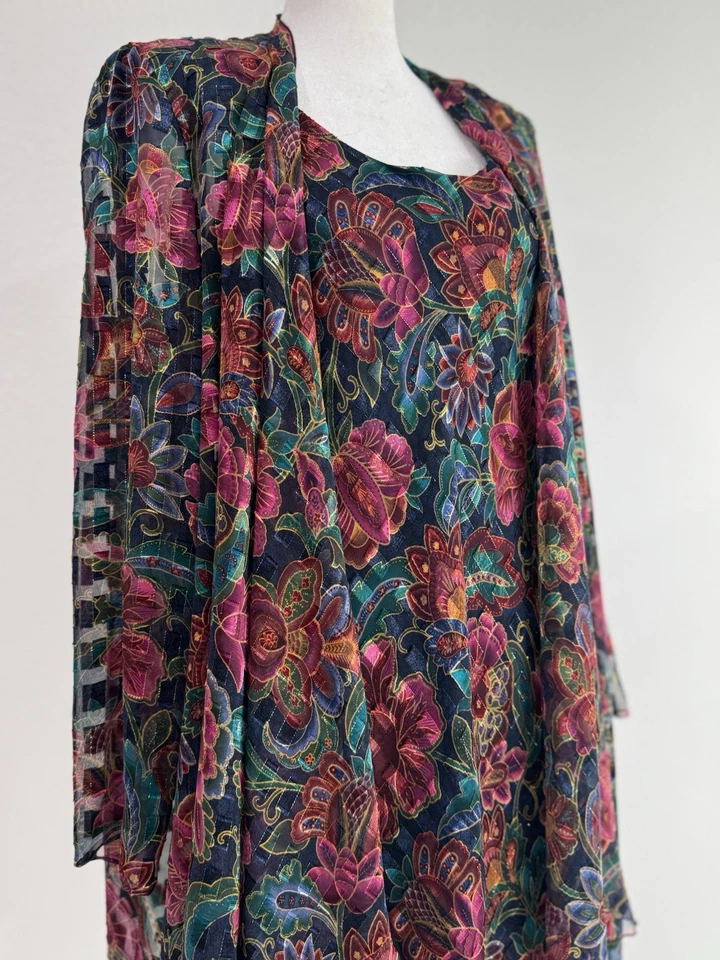 Vintage Patra Floral Chiffon 2-Piece Dress & Jacket Set Size 8 Made in USA - Image 2 of 4