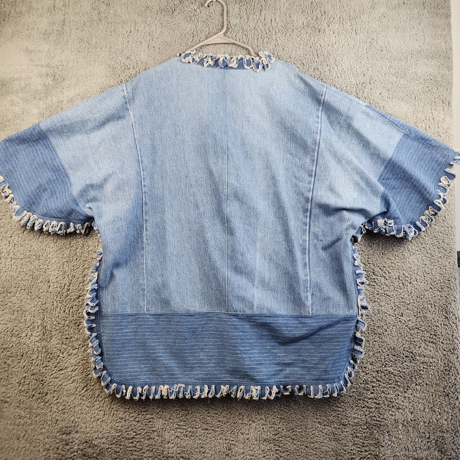 Handmade Denim Patchwork Poncho Jacket Fringe Boh… - image 2