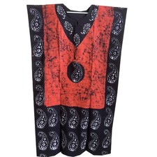 Women's Cotton Round Neck Sleepwear Rust Black Paisley Print Batik Caftan