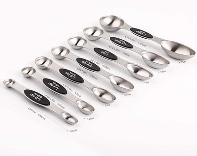 Magnetic Measuring Spoons Set Stainless Steel with Leveler, Stackable Metal Tabl