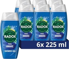 Radox Feel Awake 2-in-1 Shower Gel & Shampoo 225ml x6 Body Wash Herbal Fresh Sce 6.41 per litre