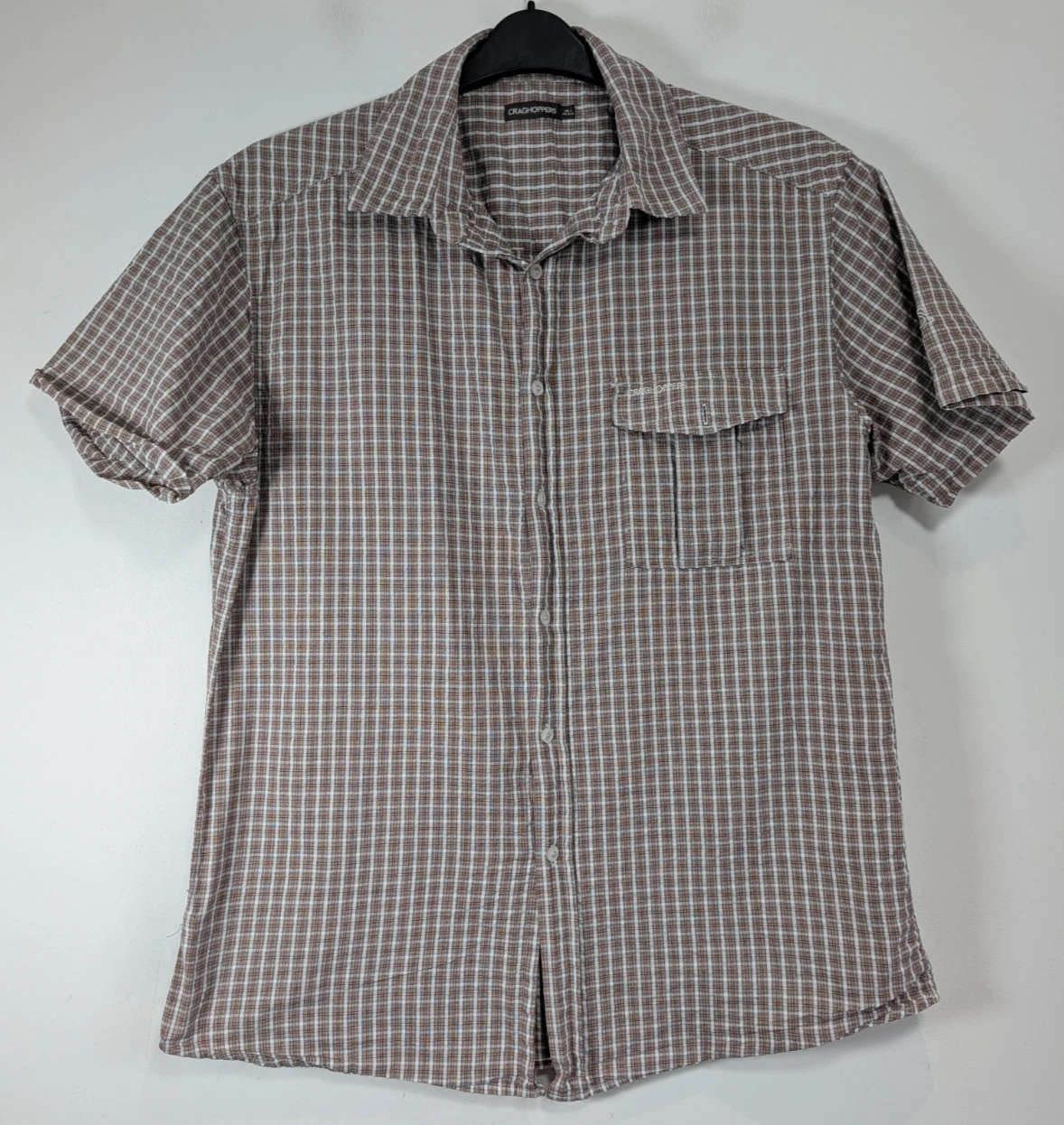 Craghoppers Shirt Mens Large Brown Check Plaid Short Sleeve Outdoor Hiking