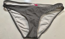 XHILARATION WOMEN'S CHEEKY BIKINI BOTTOM BLACK GREY STRIPE XS NEW W/TAGS 