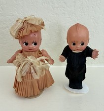 Antique Set 1920's Celluloid Kewpie Bride & Minister Dolls Wedding Cake Toppers