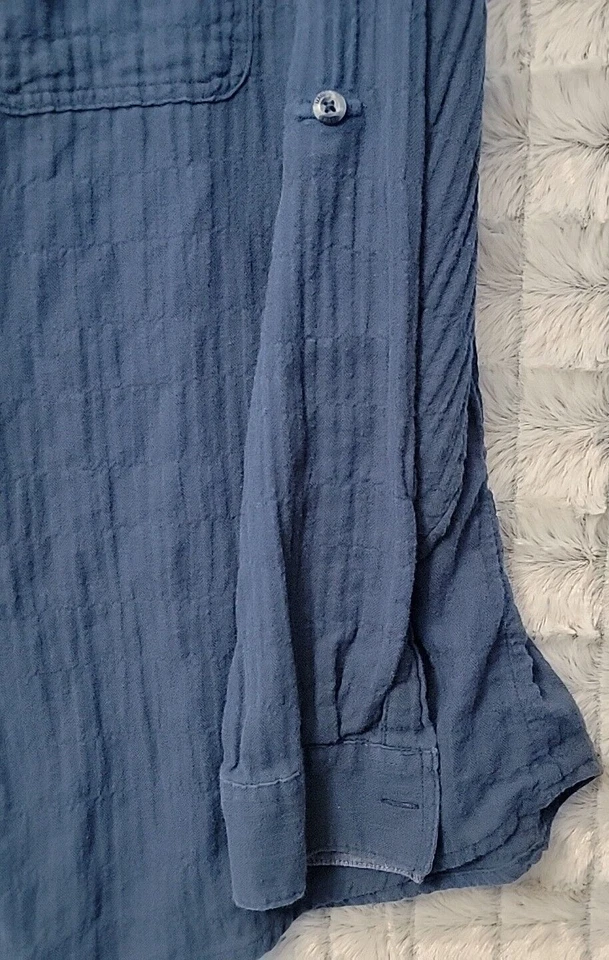 Camisa Magellan Campfire Azul Abotonada Para Mujer XL Blusa Manga Larga con Pestaña Enrollable Foto 3 de 4