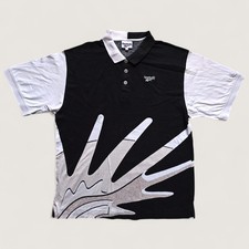 Reebok 90's Vintage Black Grey Polo Shirt Size L Cotton Retro Basket