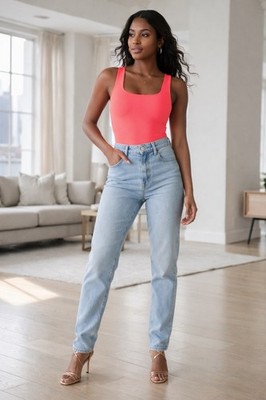 Babaton Aritzia Coral Red Square Neck Jersey Stretch Bodysuit Size Large