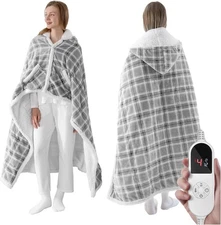 Wearable Electric Blanket Heated Throw, 50" x 60" Fast Heating Wrap Poncho Shawl
