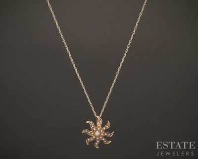 10k ネックレス Antique Victorian 10k Yellow Gold Seed Pearl Starburst Necklace