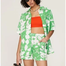 Rails Green Hawaiian Shirt Button Down Top MEDIUM Boxy Oversize Coconutgirl $188