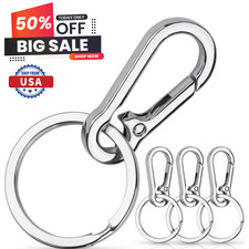 4Pcs Metal Keychain Key Ring Carabiner Clip Keyring Chain Fob Holder Silver USA