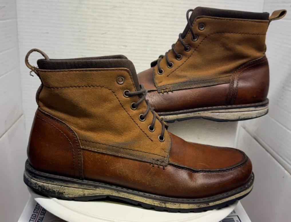 Canadiana Mens Leather Work Boots Brown Moc Toe Lace Up Size 9 43 Hiking Outside