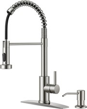 Pull Down Kitchen Faucet w/ Soap Dispenser Brushed Nickel Spring Single Handle