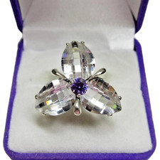Vintage 925 Sterling Silver Cubic Zirconia Flower Ring Clear Purple CZ Size 6