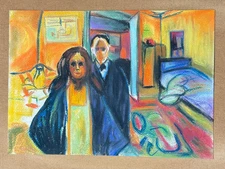 Edvard Munch (Handmade) Mixed Media Paper Drawing Signed and Stamped