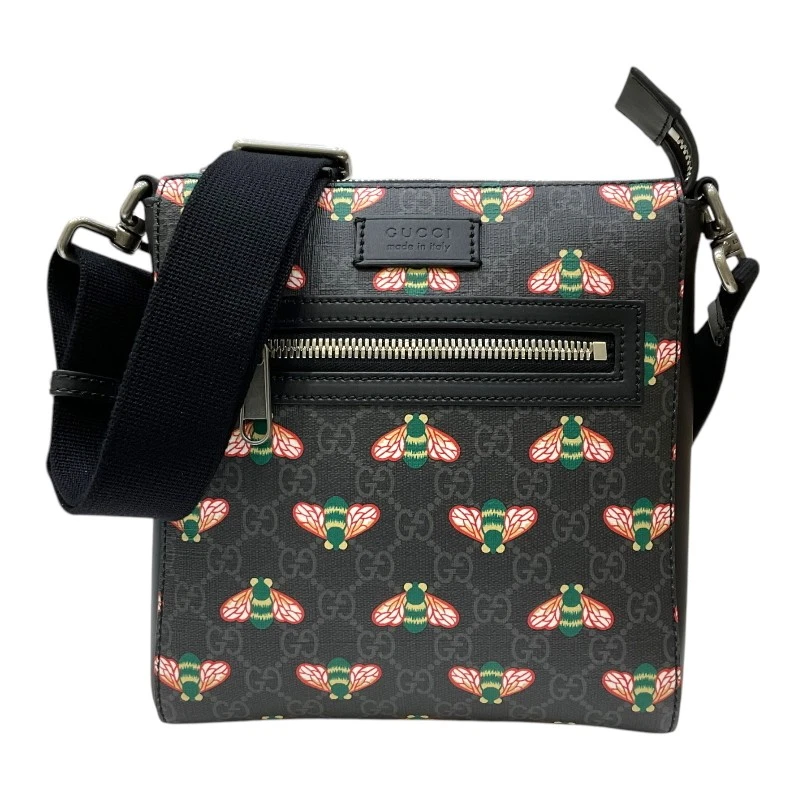 Gucci GG Supreme Shoulder Bag 681021 Black Grey GG Supreme Canvas Leather Sho