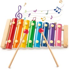 Wooden Xylophone Musical Toy, 8 Rainbow Keys, 2 Mallets, Educational Instrume...