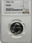 1964 NGC PF68 Washington Quarter Silver Proof 25C 90% Silver Last Year