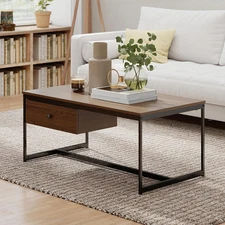 Minimalist Coffee Table with Drawer, Modern Industrial Aesthetic Center Table fo