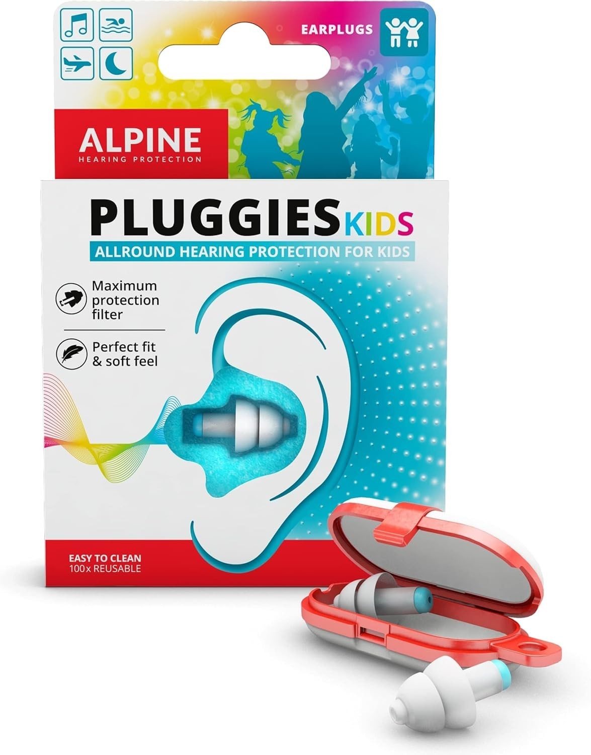 Alpine Pluggies Kids Ear Plugs for Small Ear Canals – Noise Cancelling Earplugs