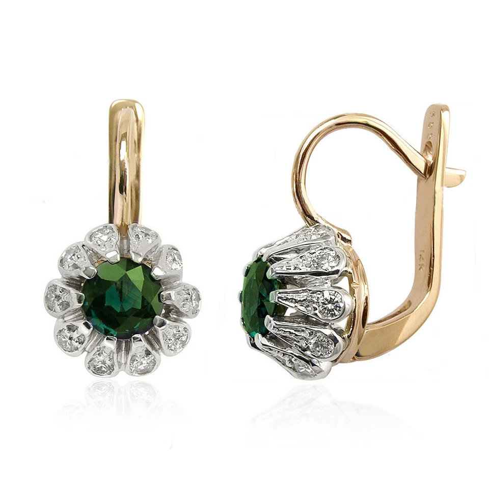 14k Rose & White Gold 0.60cwt Diamond  Chrome Diopside European Earrings #E1171 - Image 3 of 4