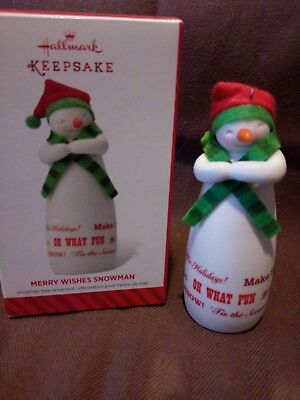 Hallmark 2014 Merry Wishes Snowman Porcelain NIB Keepsake Xmas Ornament