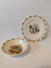 Bunnykins Royal Doulton Children's Ceramic Plate and Bowl Dinnerware Set