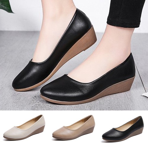 Ladies Pumps Shoes Round Toe Wedges Womens Non-Slip Slip On Casual Shoe Walking - Picture 2 of 47