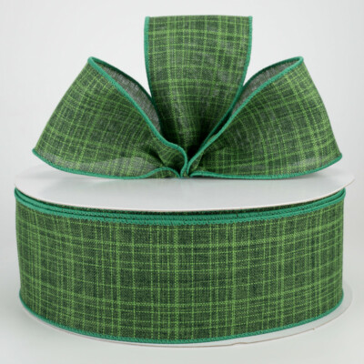 1.5'' / 2.5'' wired ribbon textured linen emerald green canvas 5 yds CHOOSE WIDTH