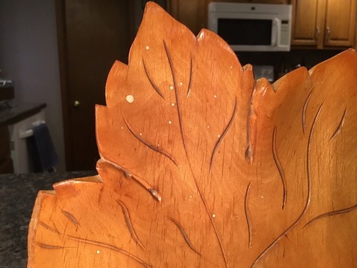 Vintage MCM ALDO TURA Macabo Cusano Milanino Carved Wood Leaf Nut Bowl Italy 8" - Picture 8 of 24
