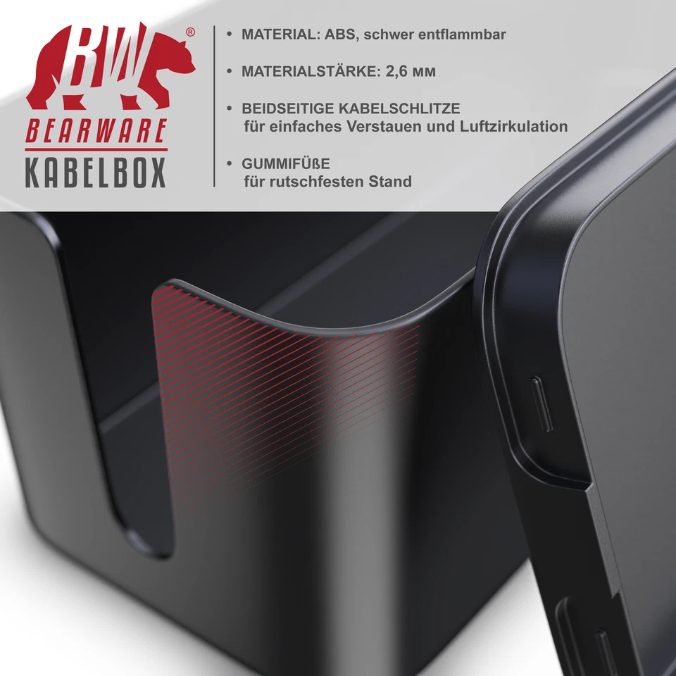 Bearware Kabelbox aus Kunststoff Kabelmanagement Kabelordner Kabelkasten schwarz - Bild 3 von 4